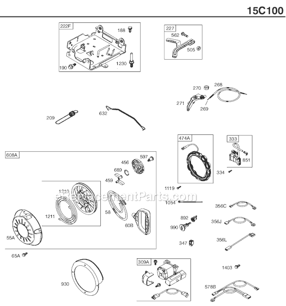 Page D Diagram and Parts List for 15C100SERIES 0111-0939 Briggs and Stratton Engine